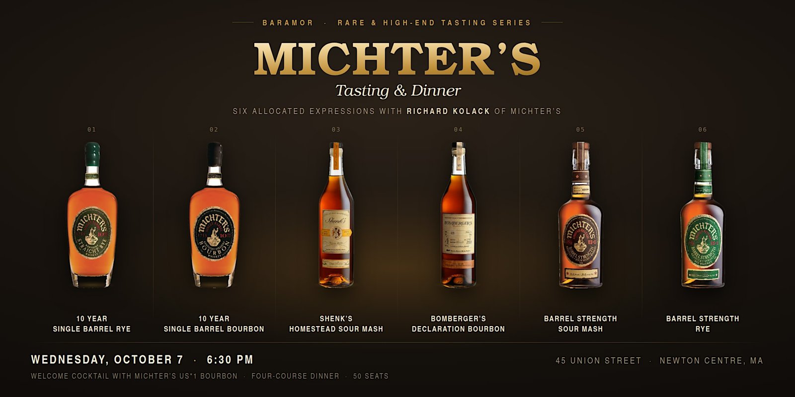 Rare/High-End Michter's Tasting & Dinner with Richard Kolack