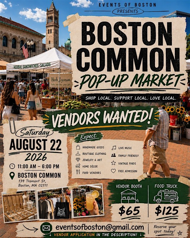 Boston Common Park Pop Up Market 2026 | Boston, MA